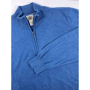 LL‎ Bean Mens Sweater Sz L Cashmere Cotton Blue Pullover Casual 1/4 Zip  Outdoor